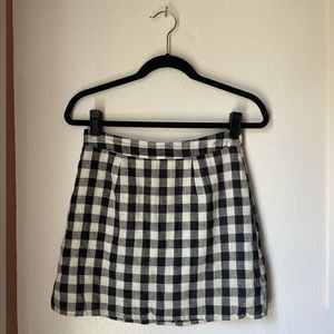 Mini linen-blend plaid skirt